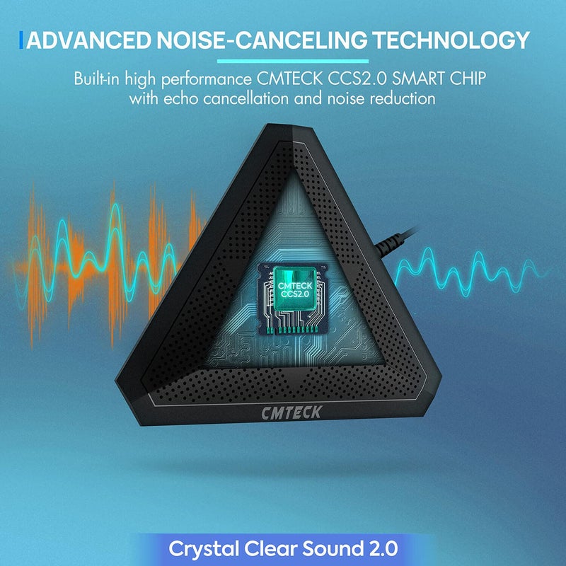CMTECK ميكروفون مؤتمر CMTECK USB، زر كتم، ميكروفون حدودي مكثف متعدد الاتجاهات للتسجيل، البث، الألعاب، سكايب (ويندوز/ماك أو إس) - بدون مكبر صوت - Image 2
